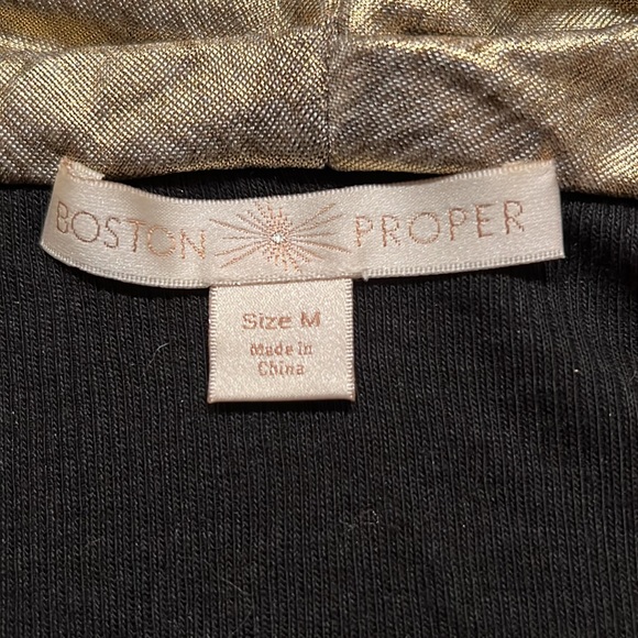 Boston Proper Gold Gray Metallic Drape Front With Black Back Top Size M - Picture 7 of 7